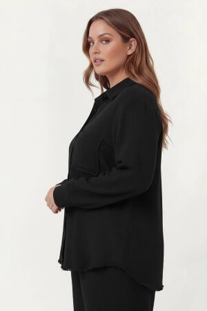 Müslin Kumaş Büyük Beden Gömlek Siyah - RMG (1)