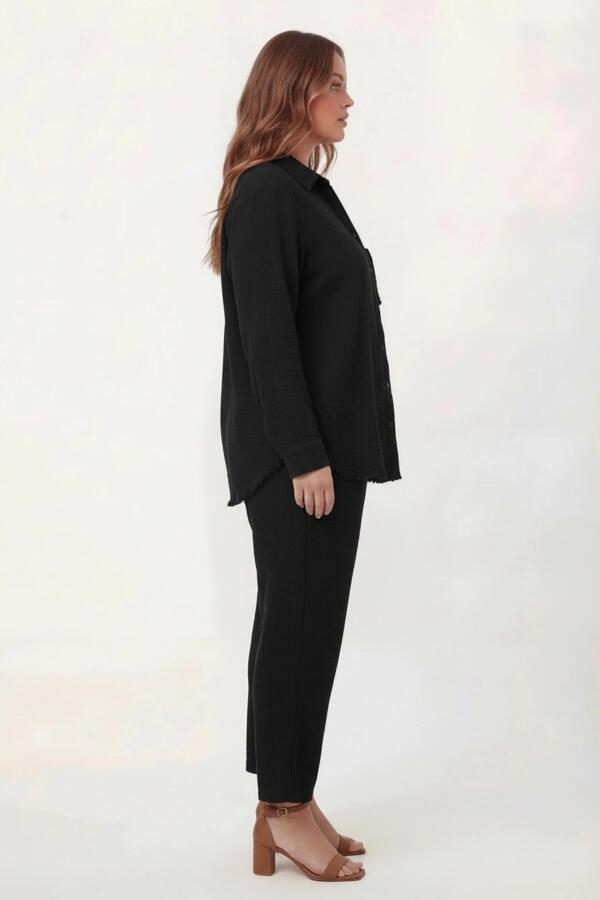 Müslin Kumaş Büyük Beden Gömlek Siyah - 3