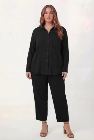 Müslin Kumaş Büyük Beden Gömlek Siyah - 4