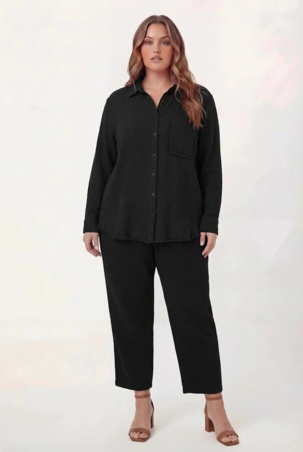 Müslin Kumaş Büyük Beden Gömlek Siyah - 4