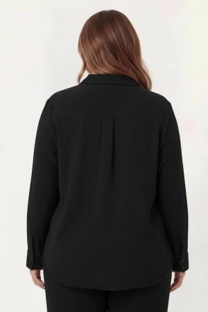 Müslin Kumaş Büyük Beden Gömlek Siyah - 6