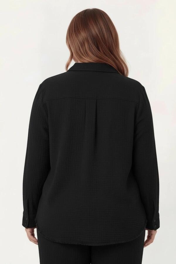 Müslin Kumaş Büyük Beden Gömlek Siyah - 6