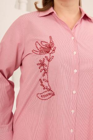 Nakış Detaylı Büyük Beden Gömlek Kırmızı - RMG (1)