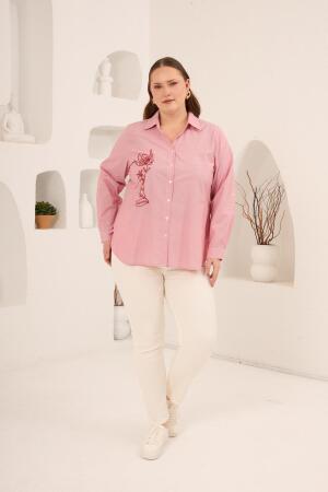 Nakış Detaylı Büyük Beden Gömlek Kırmızı - 6