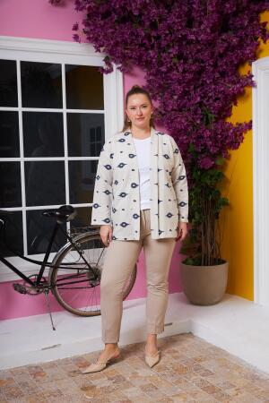 Nakış Detaylı Keten Dokulu Büyük Beden Ceket Lacivert - 4