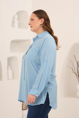 Nakış Detaylı Yanları Yırtmaçlı Büyük Beden Gömlek Bebe Mavi - RMG (1)