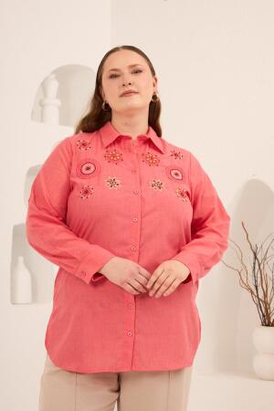 Nakış ve İşleme Detaylı Büyük Beden Gömlek Mercan - RMG