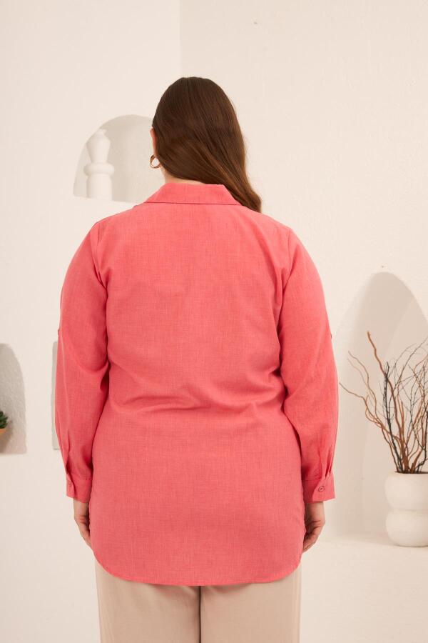 Nakış ve İşleme Detaylı Büyük Beden Gömlek Mercan - 4