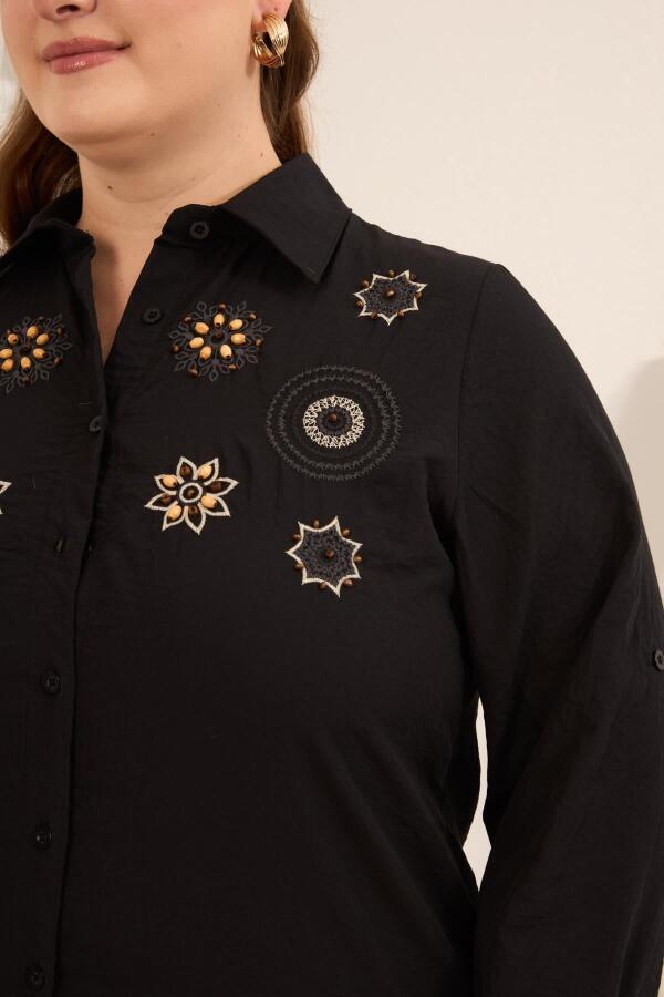 Nakış ve İşleme Detaylı Büyük Beden Gömlek Siyah - 3