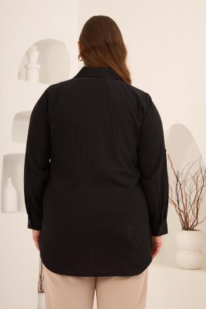 Nakış ve İşleme Detaylı Büyük Beden Gömlek Siyah - 4