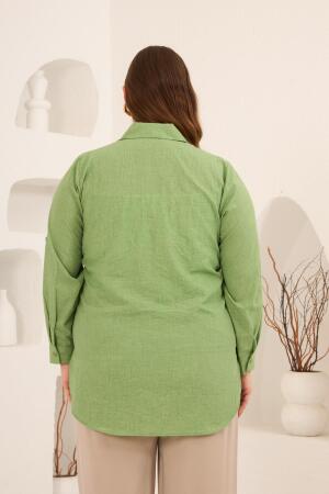 Nakış ve İşleme Detaylı Büyük Beden Gömlek Yeşil - 4