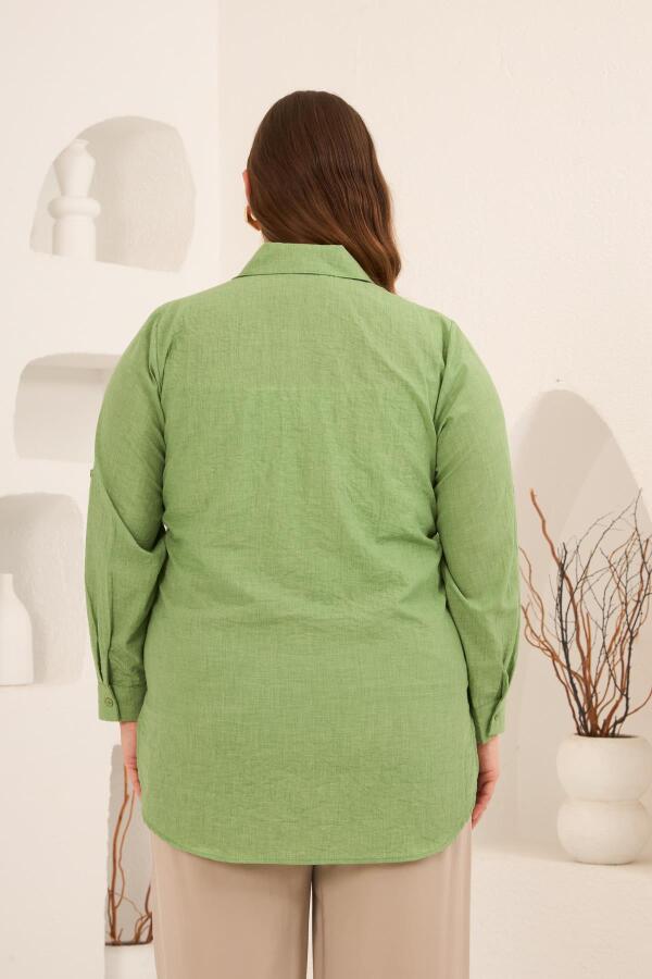 Nakış ve İşleme Detaylı Büyük Beden Gömlek Yeşil - 4