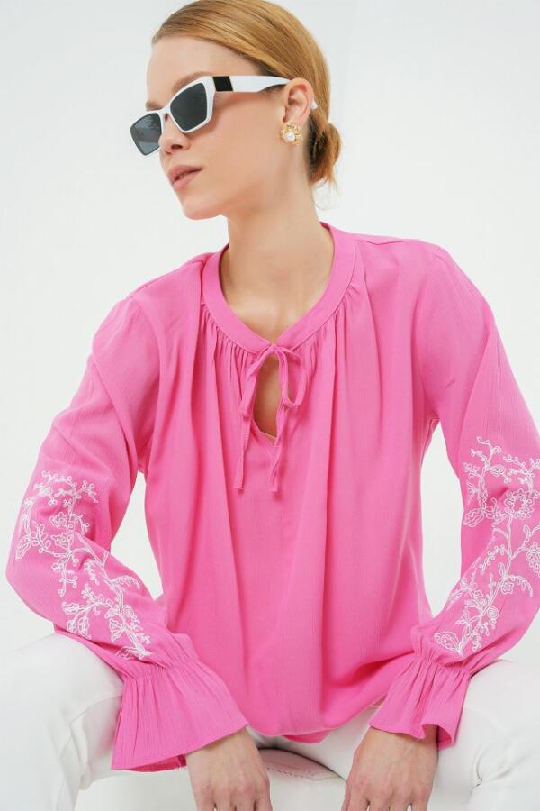 Nakışlı Örme Bluz 941 - Pembe - 1