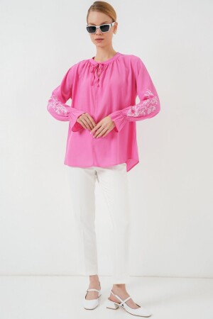 Nakışlı Örme Bluz 941 - Pembe - 2