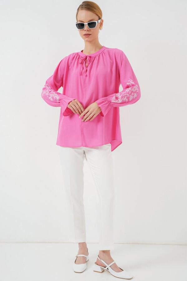 Nakışlı Örme Bluz 941 - Pembe - 2