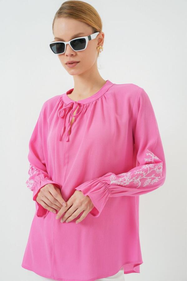 Nakışlı Örme Bluz 941 - Pembe - 3