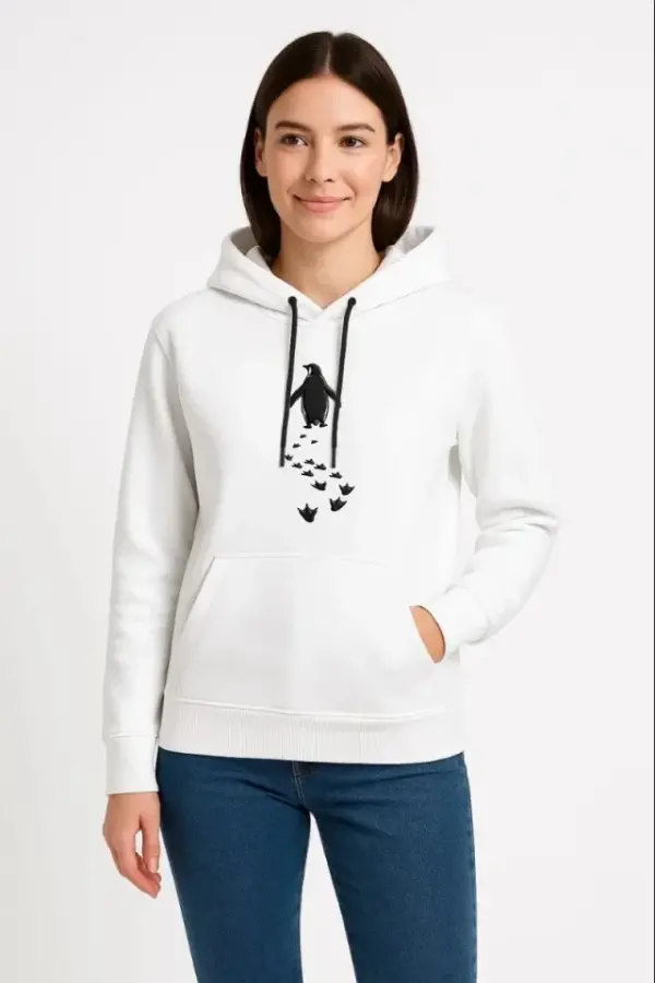 Nihilist Penguen Temalı Oversize Kapüşonlu Sweatshirt - Beyaz - 2