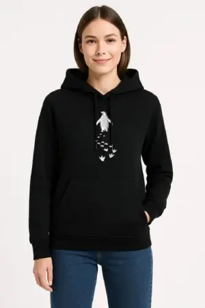 Nihilist Penguen Temalı Oversize Kapüşonlu Sweatshirt - Siyah - 1