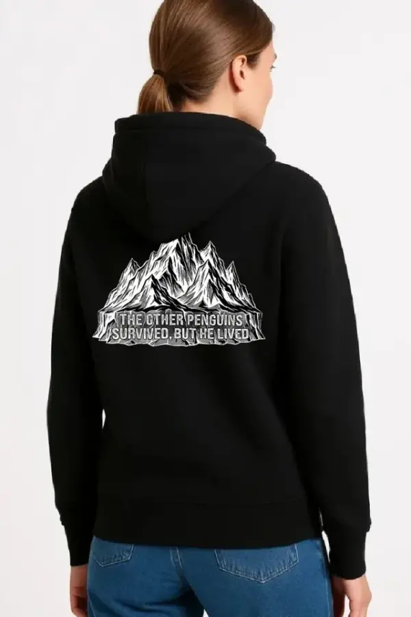 Nihilist Penguen Temalı Oversize Kapüşonlu Sweatshirt - Siyah - 2
