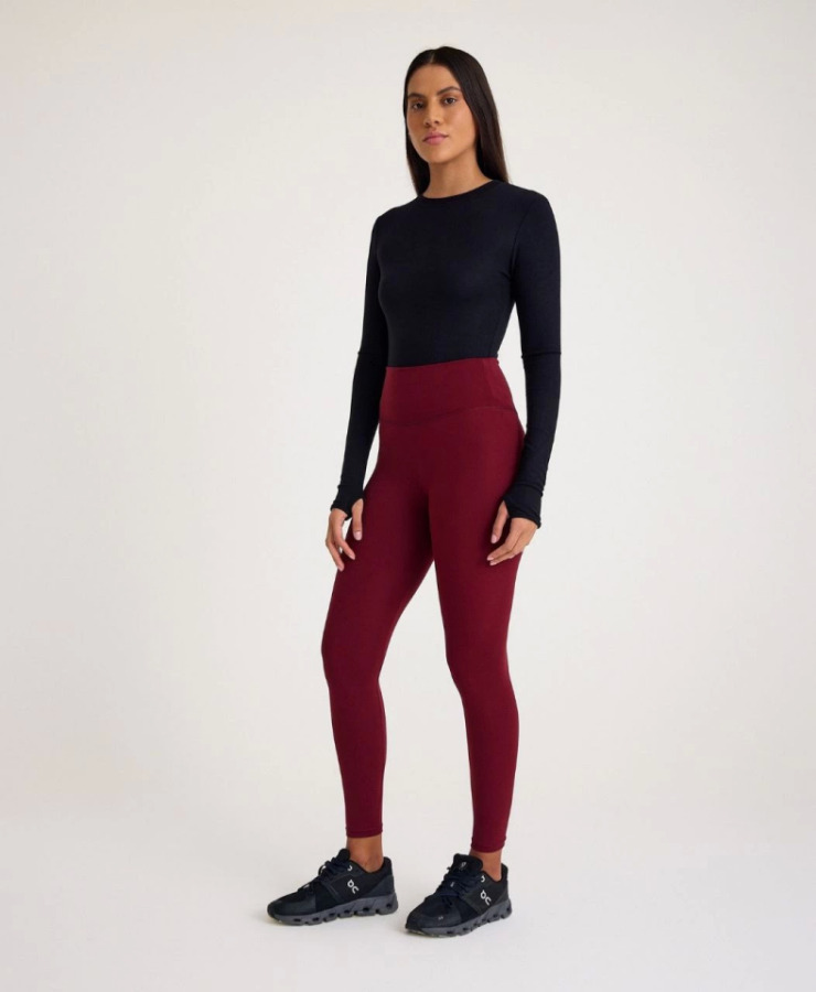 Nonofit Yüksek Bel Düz Sporcu Tayt - Bordo - 3