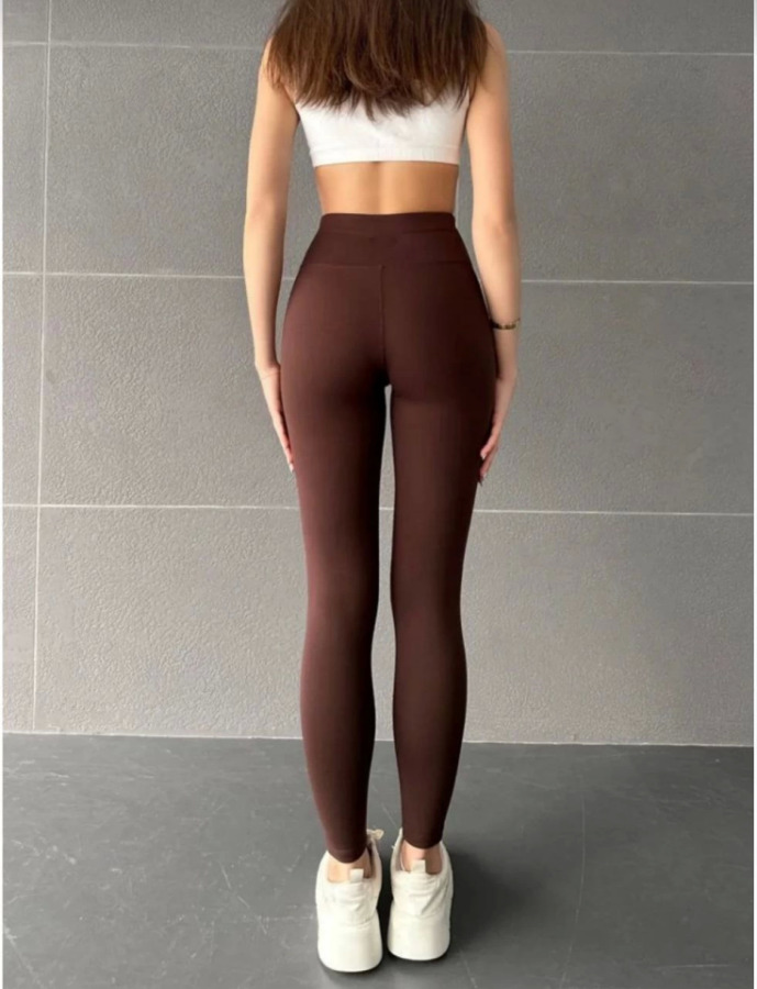Nonofit Yüksek Bel Düz Sporcu Tayt - Kahve - 2