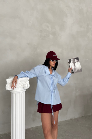 OKUL YAKA POPLİN GÖMLEK İP BAĞLAMA DETAYLI - Bebe Mavi - ANGELINO BuyukBedeniz (1)