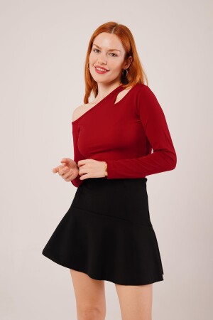 Omuz Dekolte Detaylı Bordo Bluz - 4
