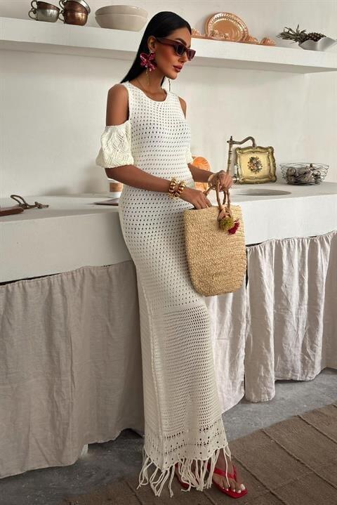 Omuz Detaylı Etek Ücü Püsküllü Triko Elbise 2862 - 1