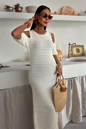 Omuz Detaylı Etek Ücü Püsküllü Triko Elbise 2862 - ANGELINO BuyukBedeniz (1)