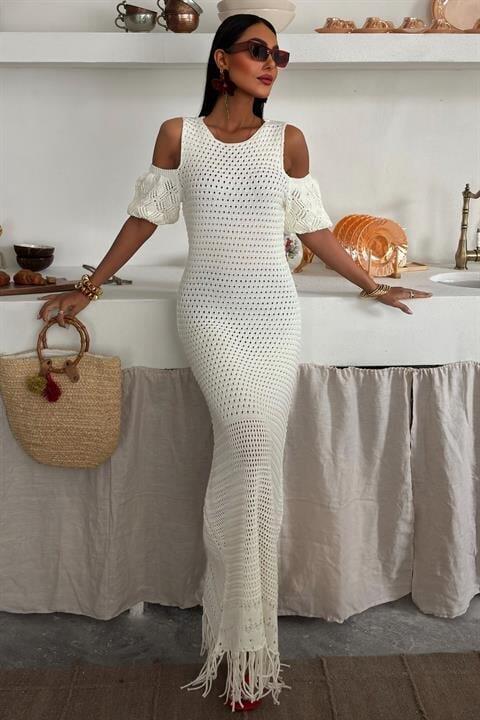 Omuz Detaylı Etek Ücü Püsküllü Triko Elbise 2862 - 6