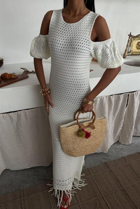 Omuz Detaylı Etek Ücü Püsküllü Triko Elbise 2862 - 7