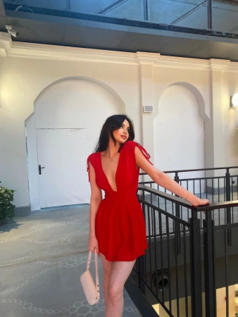 Omuzu Ip Askılı Şortlu Elbise - Kırmızı - ANGELINO BuyukBedeniz