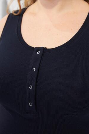 Ön Çıtçıtlı Büyük Beden Kaşkorse Atlet Lacivert - 3