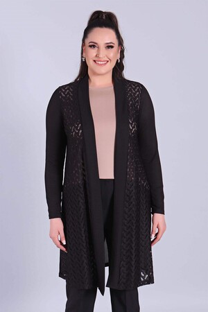 Black Cardigan with Mesh Front Lace - 2