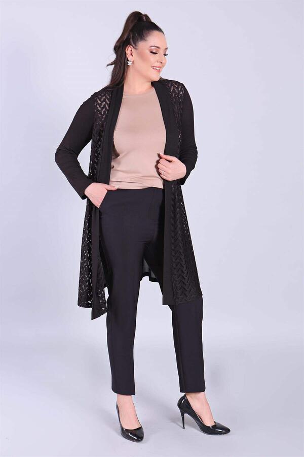 Black Cardigan with Mesh Front Lace - 4