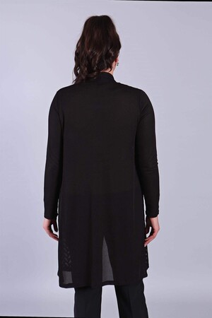 Black Cardigan with Mesh Front Lace - 5