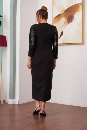 Ön Payet Detaylı Büyük Beden Uzun Siyah Elbise - 5