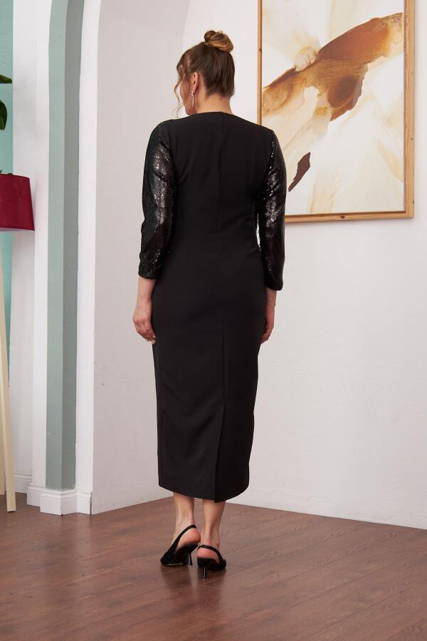 Ön Payet Detaylı Büyük Beden Uzun Siyah Elbise - 5