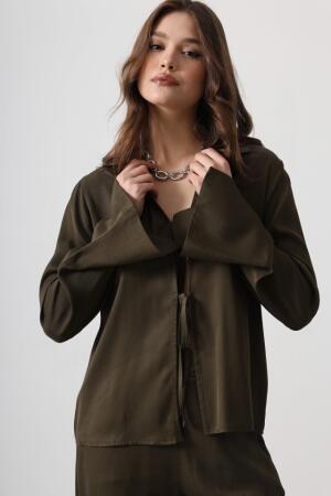 Önden Biyeli Bluz Ve Pantolon Takım - Haki - 4