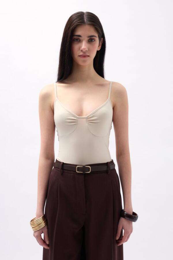 Önü Büzgülü Askılı Bodysuit - 1