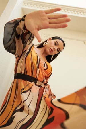 Orange Printed Pareo Party Dress - 5