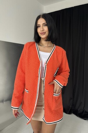Oranj Şeritli Bukle Hırka - 1