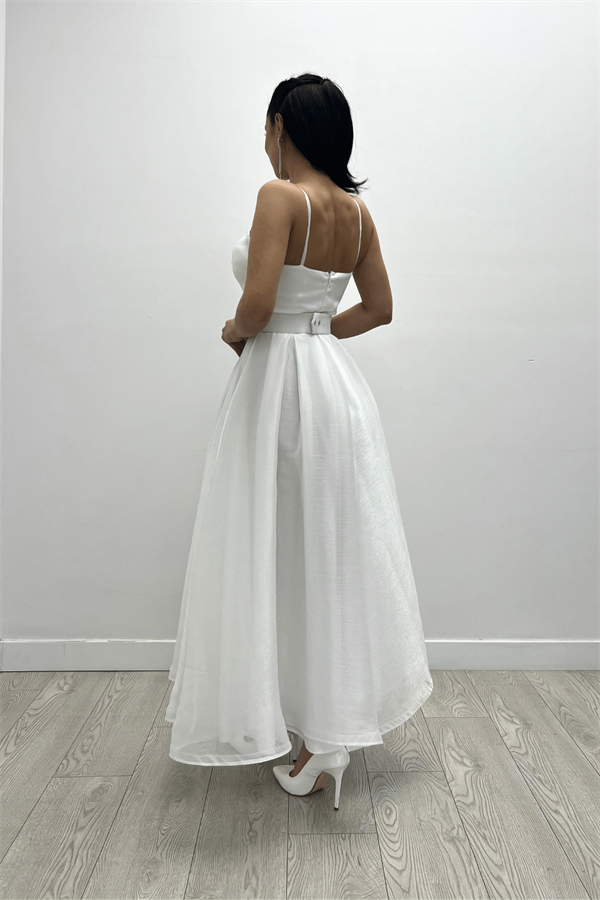 Organze Dalya Kumaş Prenses Elbise - BEYAZ - 5
