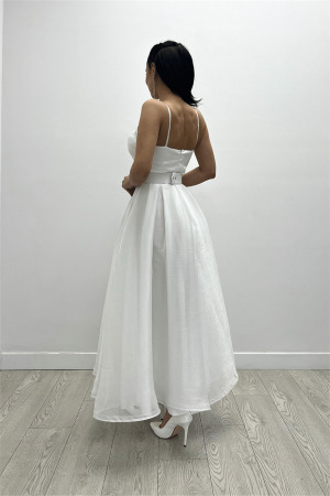 Organze Dalya Kumaş Prenses Elbise - BEYAZ - 5