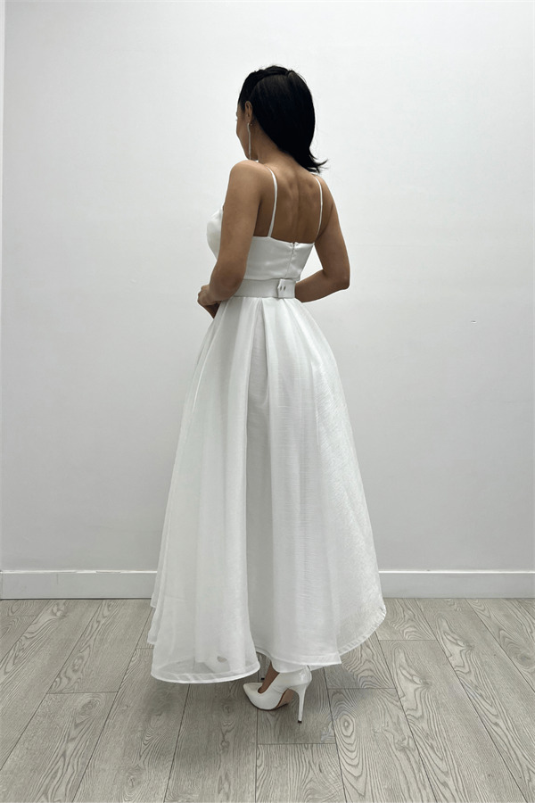 Organze Dalya Kumaş Prenses Elbise - BEYAZ - 5