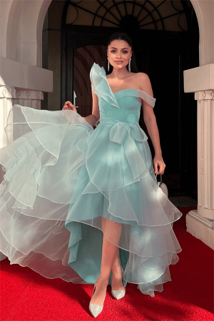 Organze Kumaş Kat Kat Abiye Elbise - MİNT YEŞİLİ - Angelino Moda