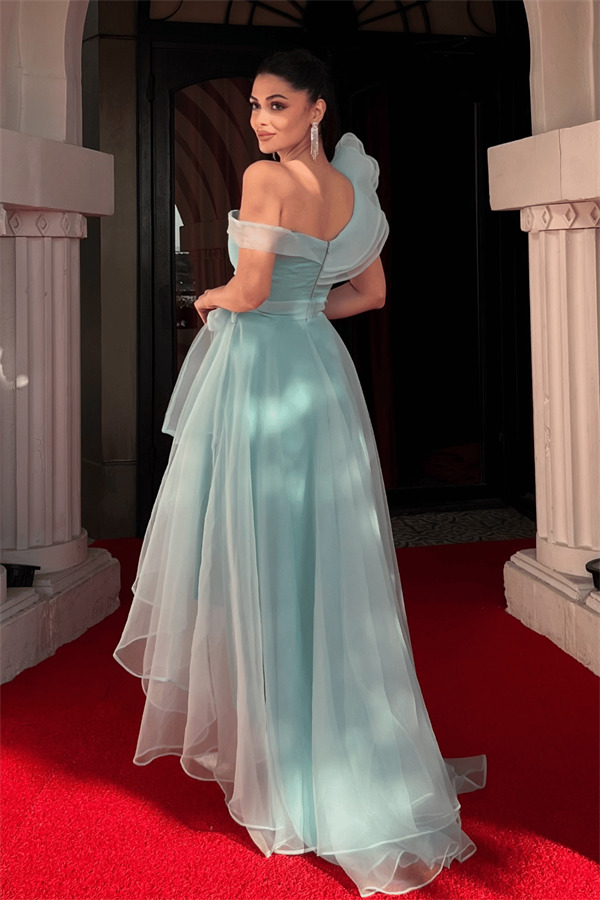 Organze Kumaş Kat Kat Abiye Elbise - MİNT YEŞİLİ - 5