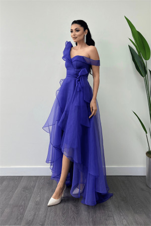 Organze Kumaş Kat Kat Abiye Elbise - MOR - Angelino Moda (1)