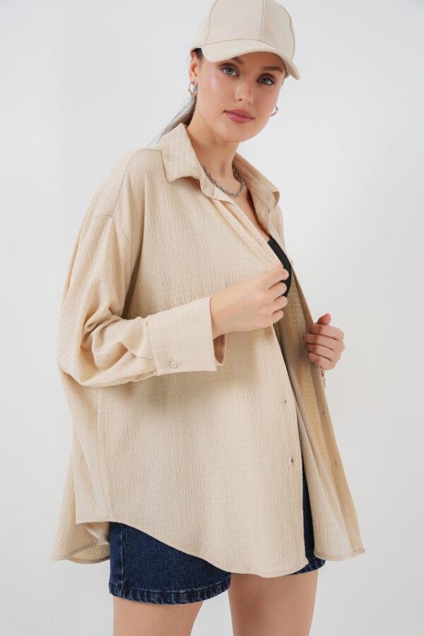 Örme Oversize Gömlek 20264 - Bej - 2