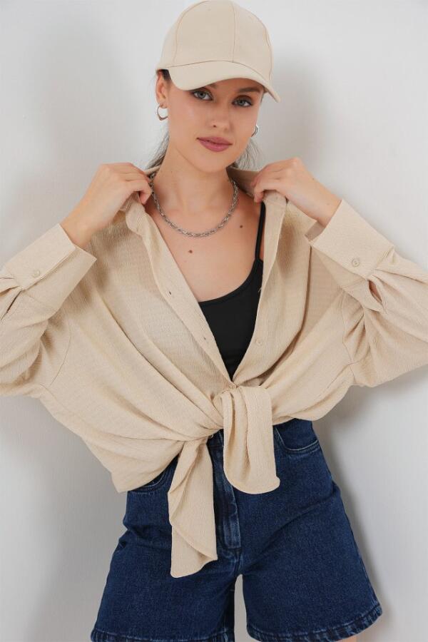 Örme Oversize Gömlek 20264 - Bej - 4